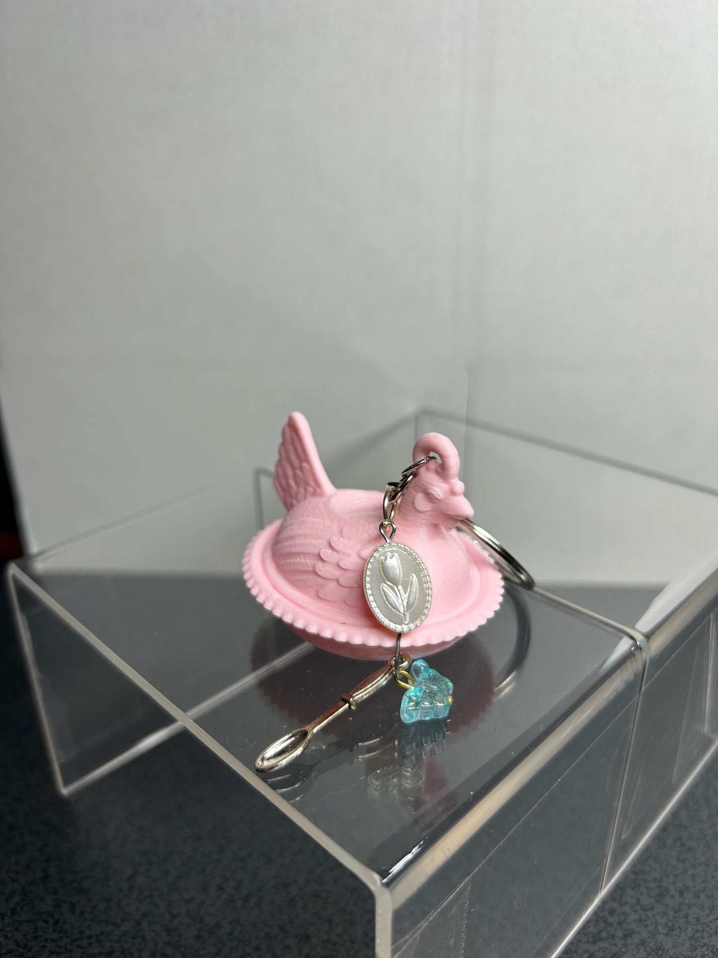 Pink Hen on Nest Key Chain