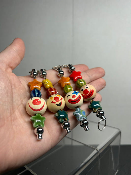Ceramic & Wood Clown Keychain