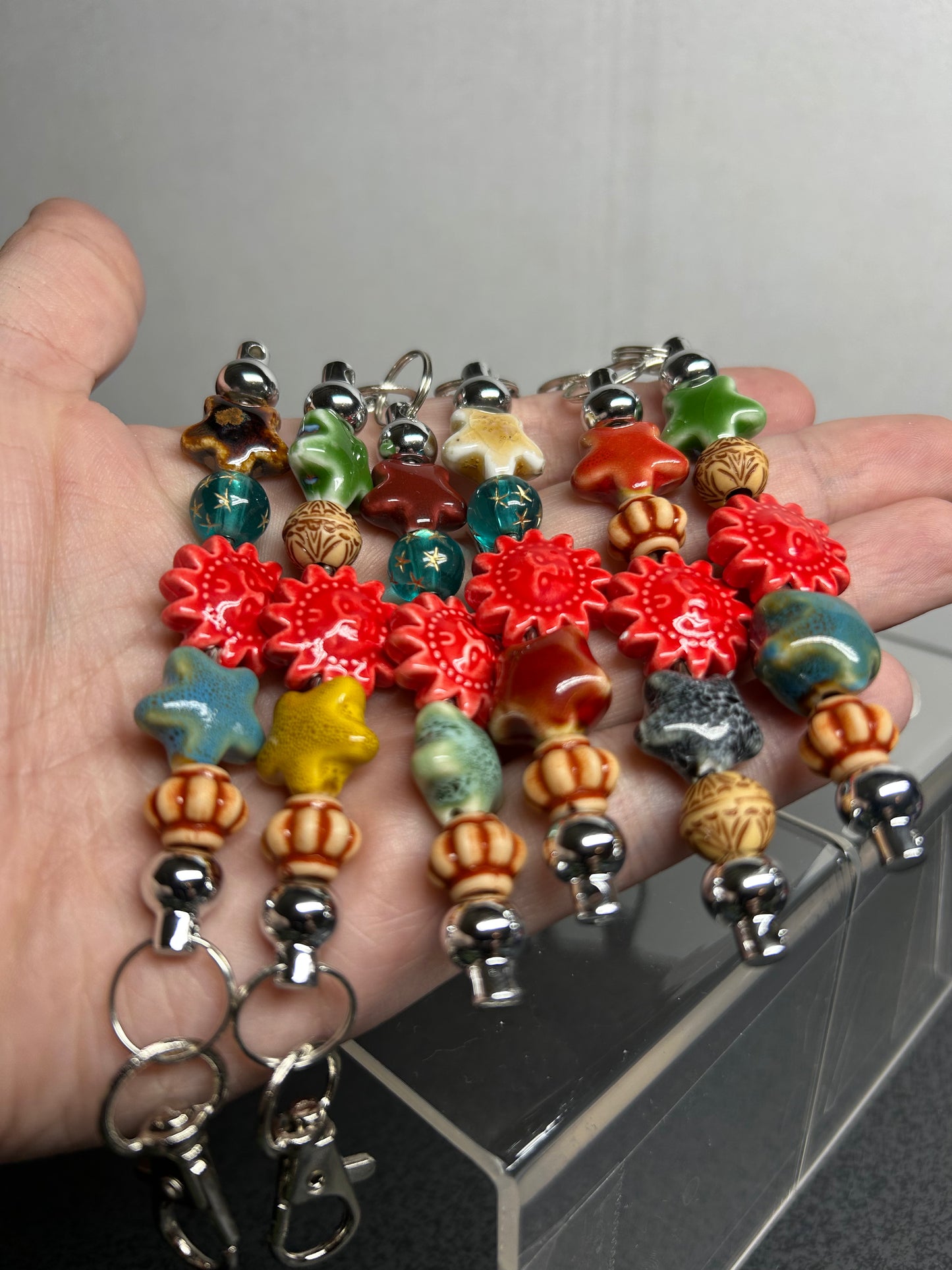 Red Ceramic Sun Keychains