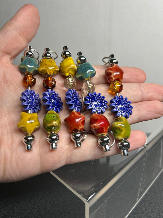 Blue Ceramic Sun Beaded Keychains