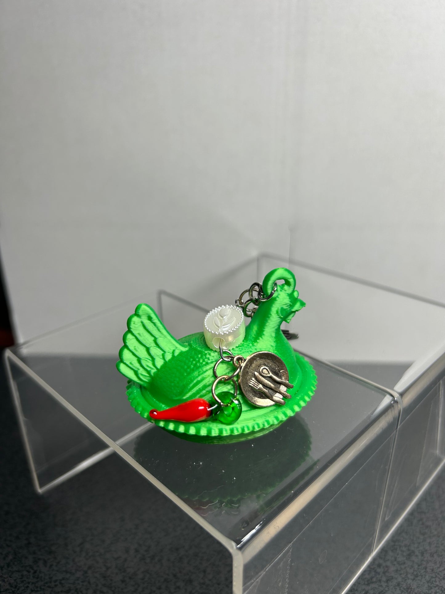 Green Hen on Nest Key Chain