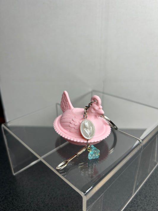 Pink Hen on Nest Key Chain
