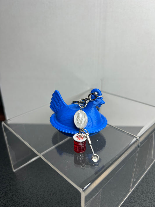 Blue Hen on Nest Key Chain